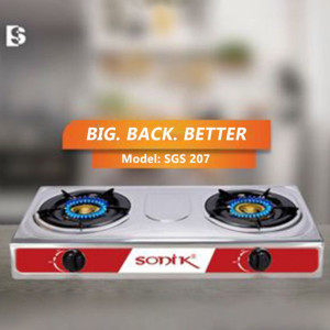 Sonik 2 Hob Non- Stick Teflon Table Top Gas Cooker